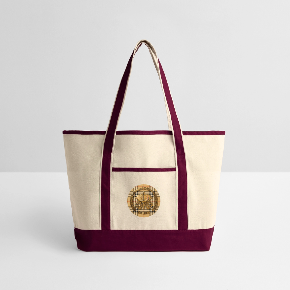 Large Canvas Deluxe Tote - natural/maroon