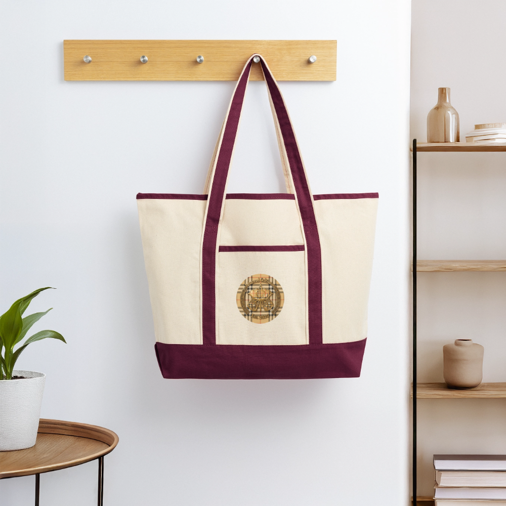 Large Canvas Deluxe Tote - natural/maroon