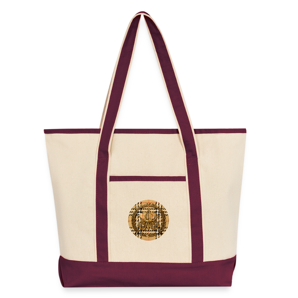 Large Canvas Deluxe Tote - natural/maroon